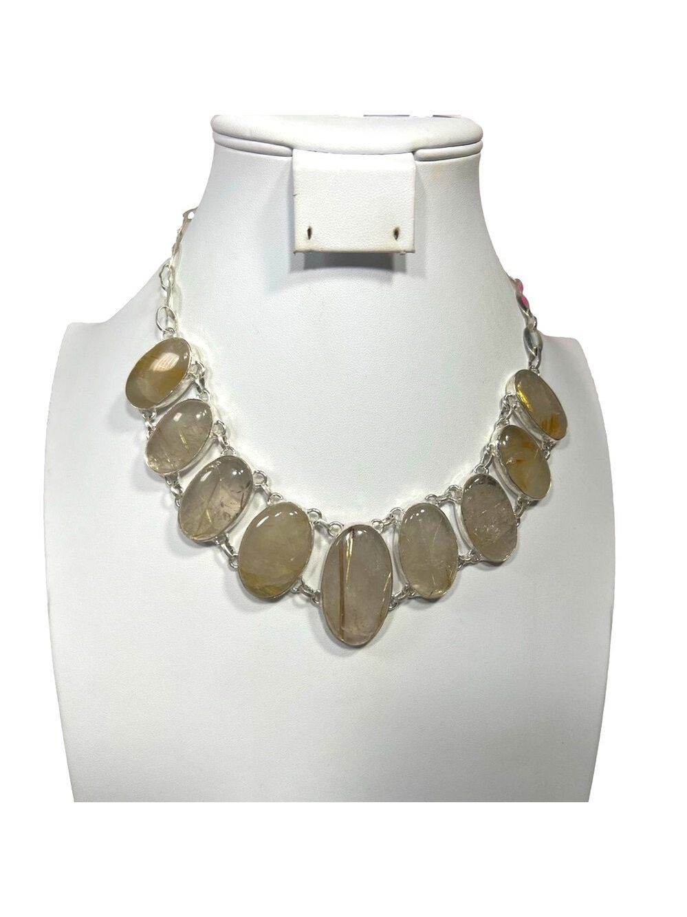 Golden Rutile Quartz 925 Large Gemstone Necklace